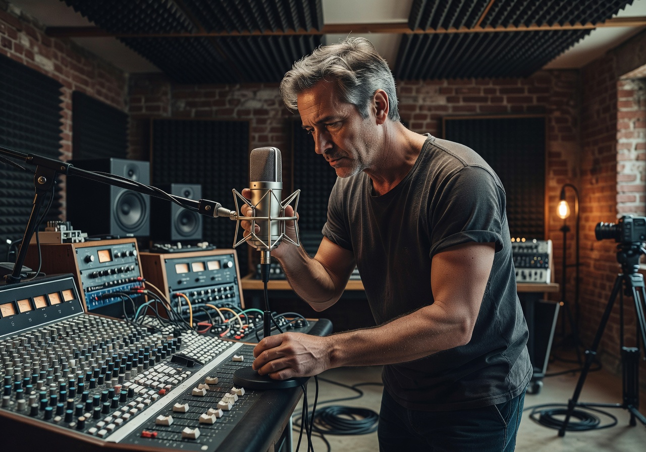 Portrait of the studio founder adjusting equipment